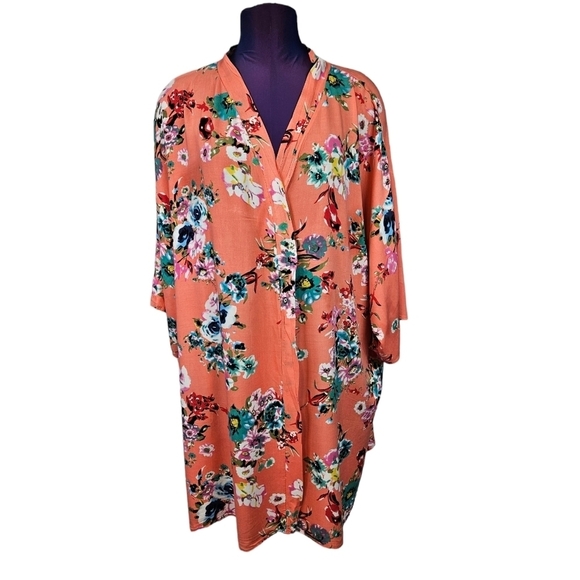 PinkBlush Coral Floral Rayon Kimono Robe Cover-Up Size Medium Women's - Picture 10 of 10